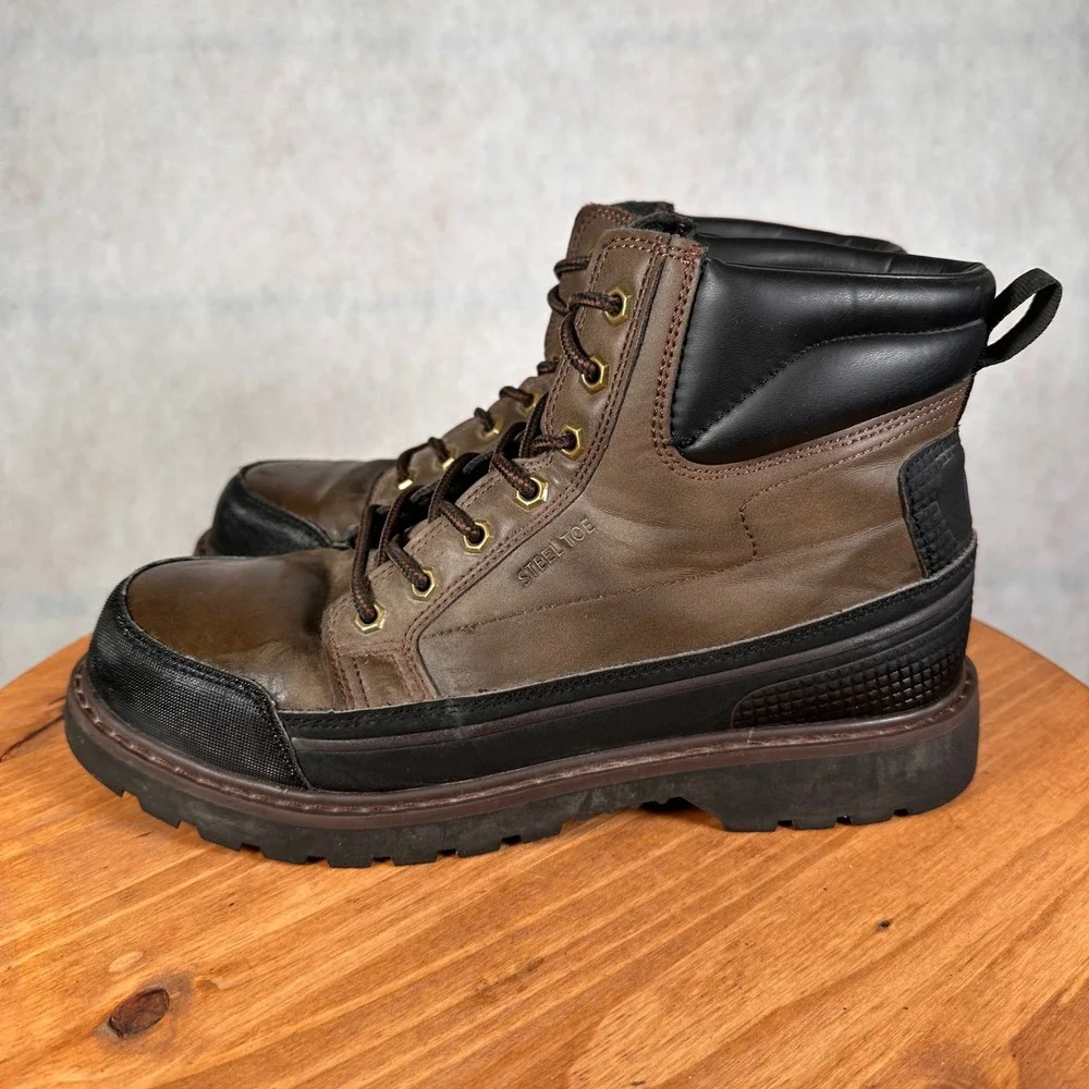 Nevados Work Steel Toe Boots Mens 10.5 Brown Black WKA42M0018 Good Condition